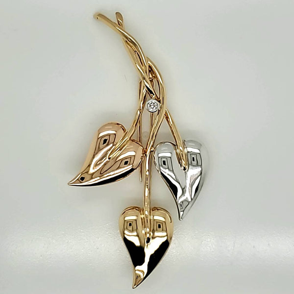 18kt Yellow Rose and White Gold and Diamond Brooch