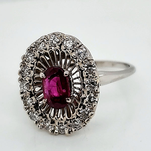 Vintage 14kt White Gold Ruby & Diamond Ring