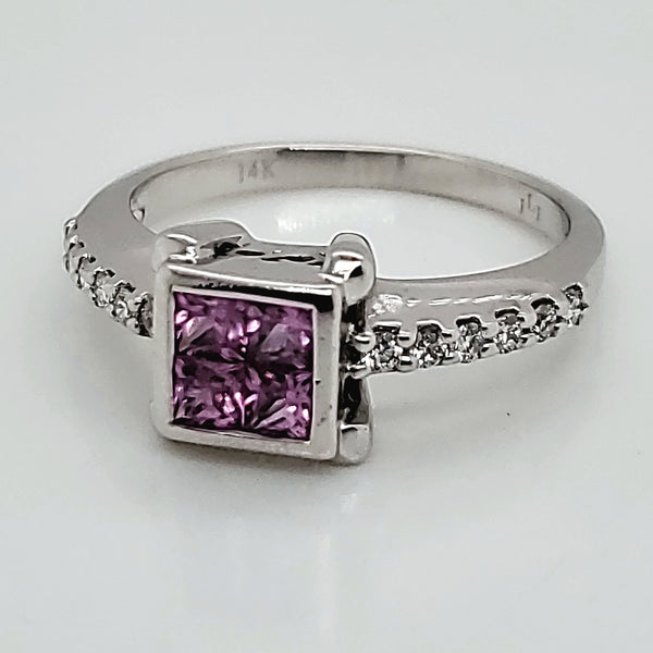 14Kt White Gold Pink Sapphire And Diamond Ring