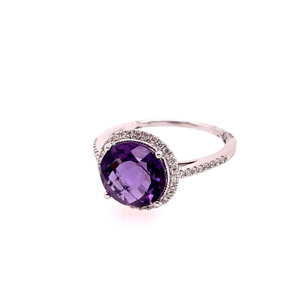 14kt White Gold Amethyst And Diamond Ring