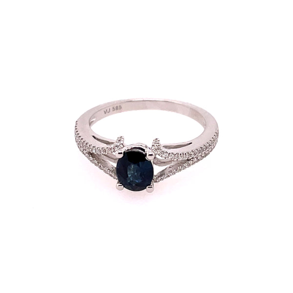 14kt White Gold Oval Sapphire And Diamond Ring