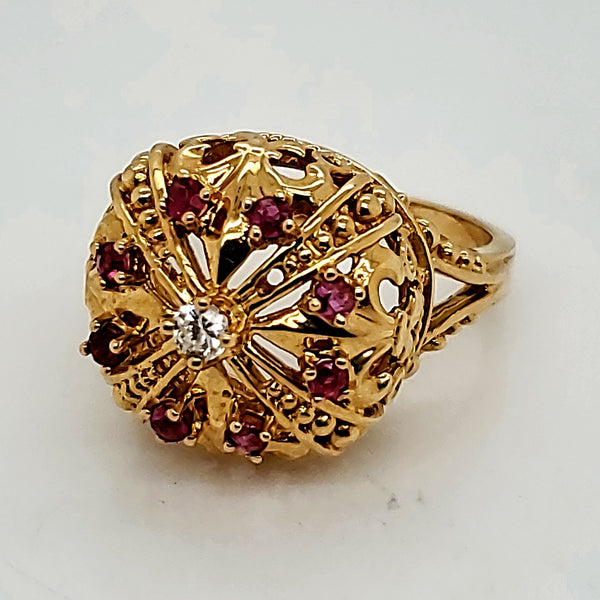 Vintage 18kt Yellow Gold Ruby and Diamond Crown Ring