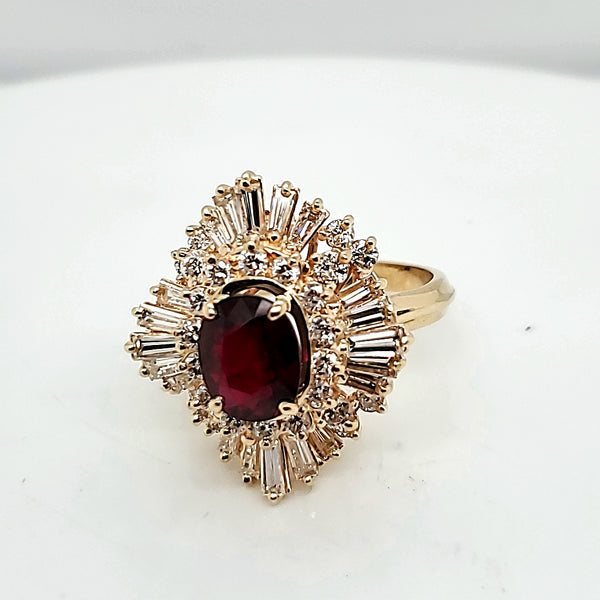 1.90 Carat Oval Ruby and Diamond Ring