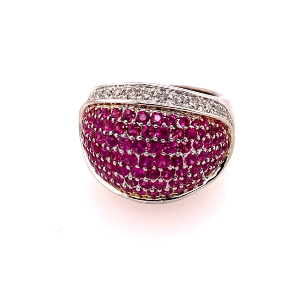 14kt White Gold Dome Shape Ruby And Diamond Fashion Ring