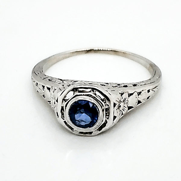 Art Deco 14kt White Gold Sapphire Ring