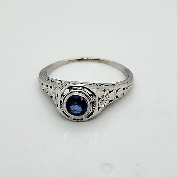 Art Deco 14kt White Gold Sapphire Ring