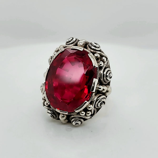 Vintage Sterling Silver Synthetic Ruby Ring