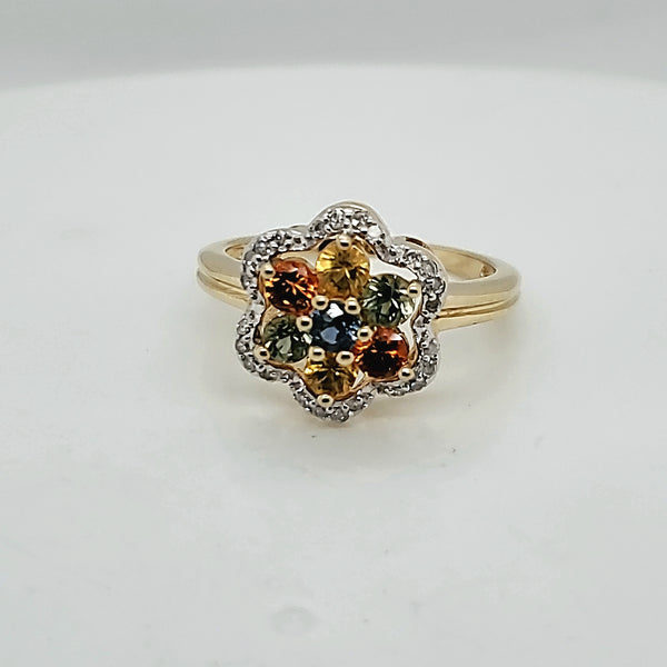 14kt Yellow Gold Multi-Colored Sapphire and Diamond Ring