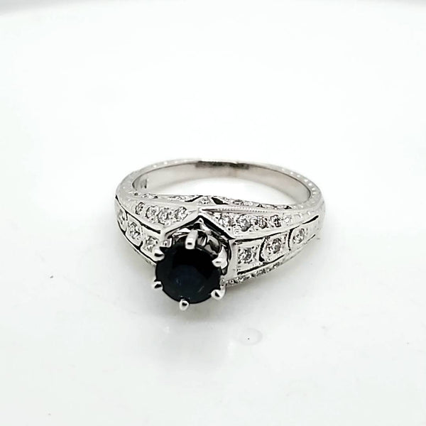 18kt White Gold Blue Sapphire and Diamond Ring
