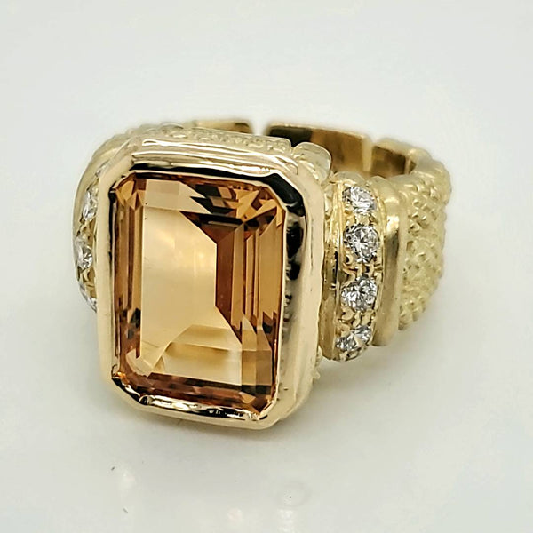 Judith Ripka Elongated Citrine and Diamond Ring in 18kt Yellow Gold