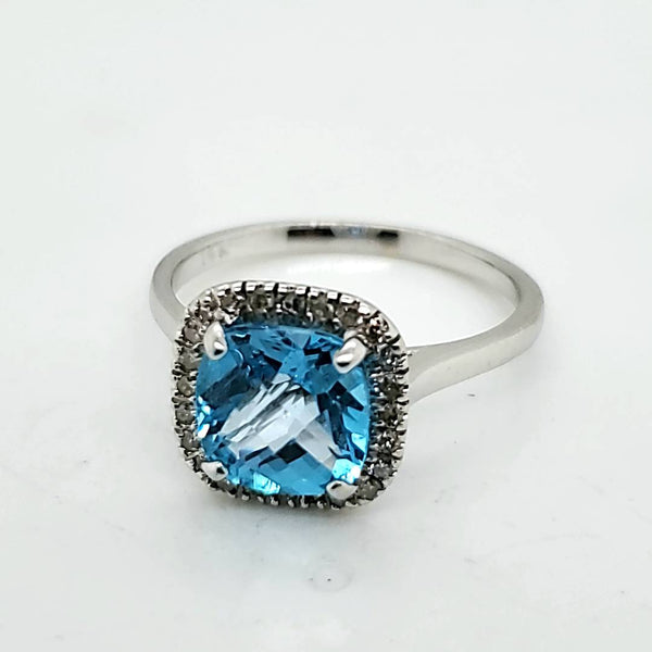 14kt White Gold Swiss Blue Topaz and Diamond Ring