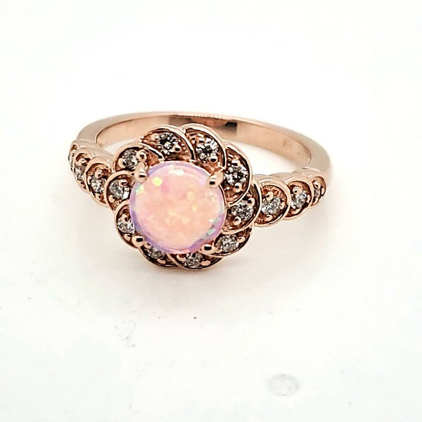 10kt Rose Gold Opal and Diamond Ring