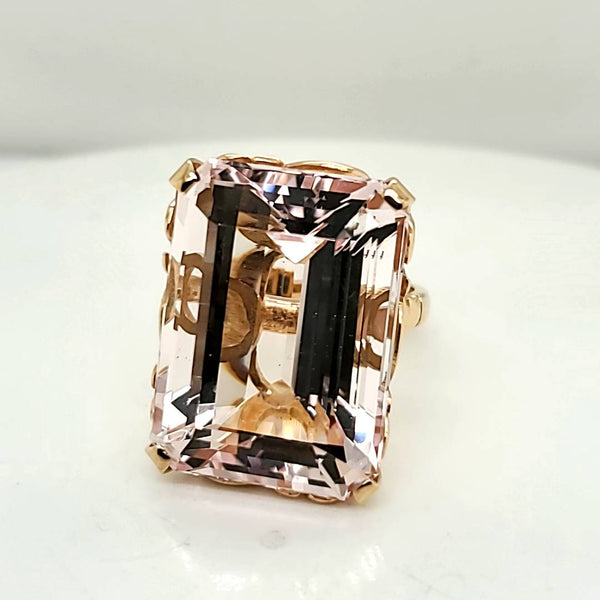 14kt Yellow Gold 39.58 Carat Emerald Cut Morganite Ring