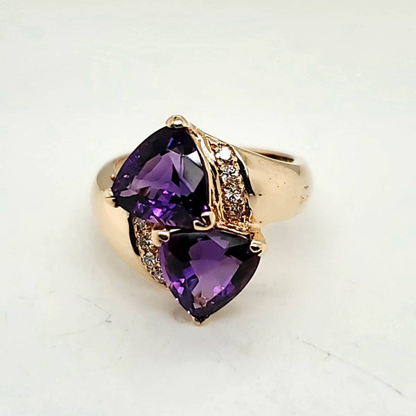 14kt Yellow Gold Amethyst and Diamond Ring