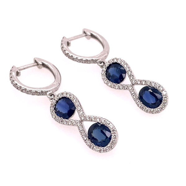 14kt White Gold Blue Sapphire And Diamond Drop Earrings