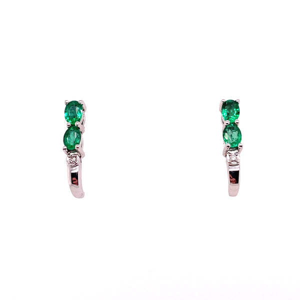 14kt White Gold Emerald And Diamond Earring