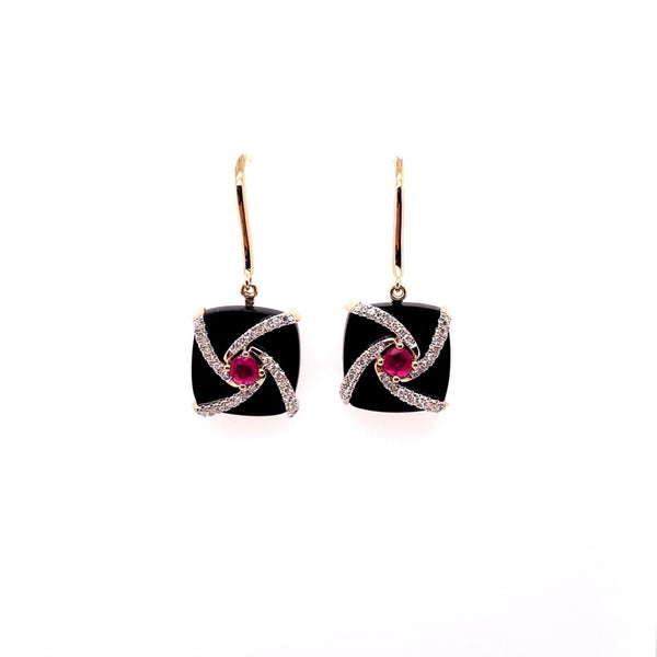 14kt Yellow Gold Ruby Diamond And Black Onyx Earrings