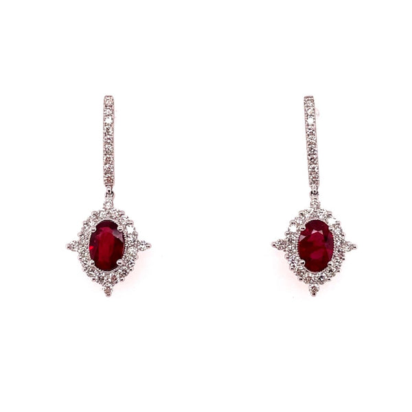 18Kt White Gold Ruby And Diamond Drop Earrings
