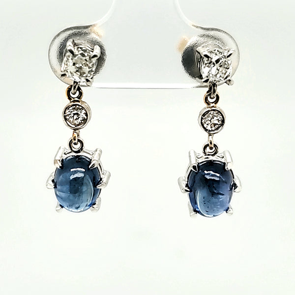 Vintage Platinum Sapphire And Diamond Earrings