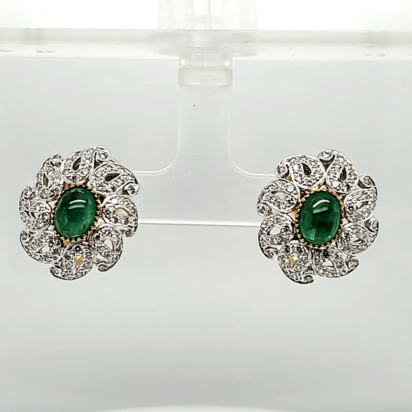 Platinum and 18kt Yellow Gold Emerald and Diamond Earrings