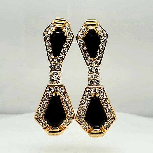 Hammerman Brothers 18kt Yellow Gold Onyx and Diamond Earrings