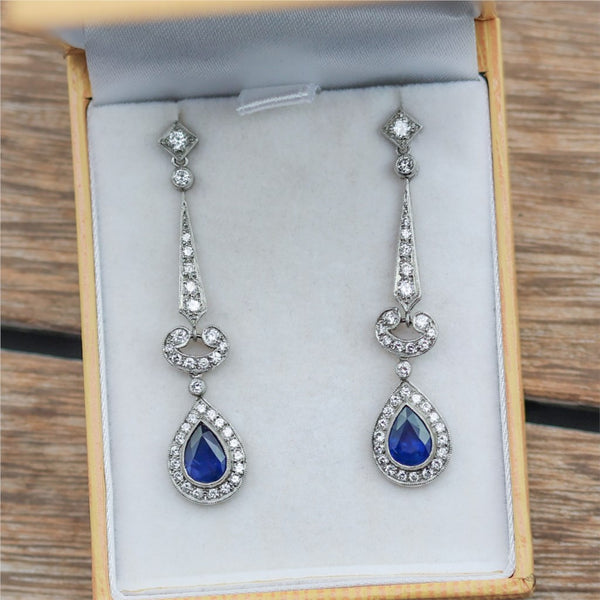 Vintage Platinum Sapphire and Diamond Earrings