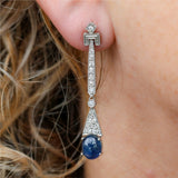 Modern Art Deco Style Platinum Sapphire and Diamond Earrings
