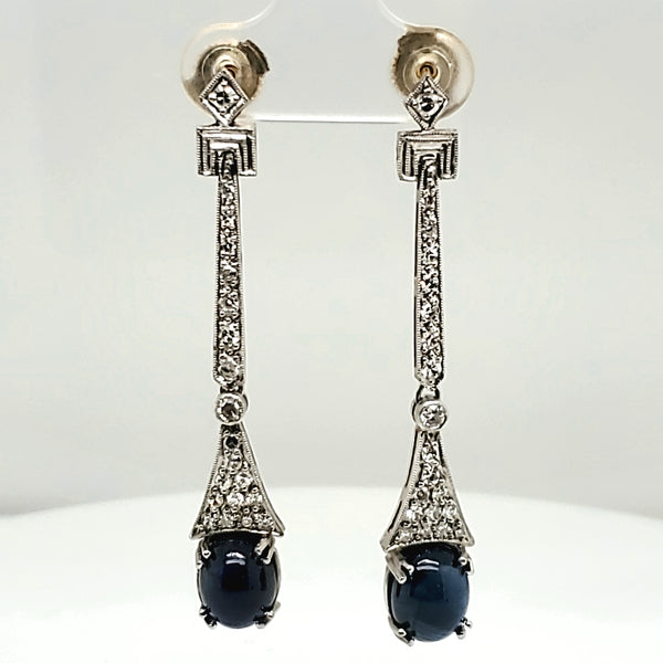Modern Art Deco Style Platinum Sapphire and Diamond Earrings