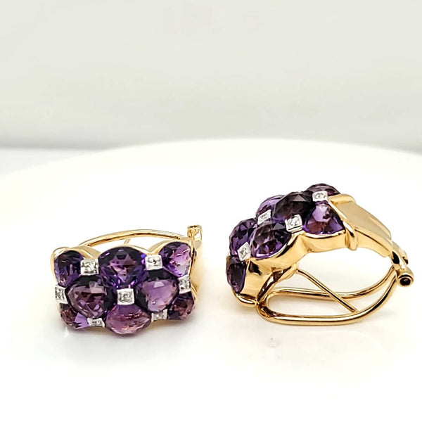 18kt Yellow Gold Diamond and Amethyst Earrings