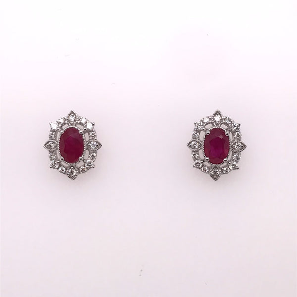 14Kt White Gold Ruby And Diamond Earrings