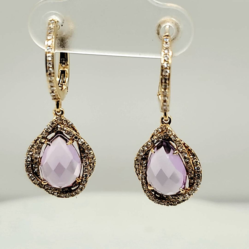 14kt Yellow Gold Amethyst and Diamond Earrings