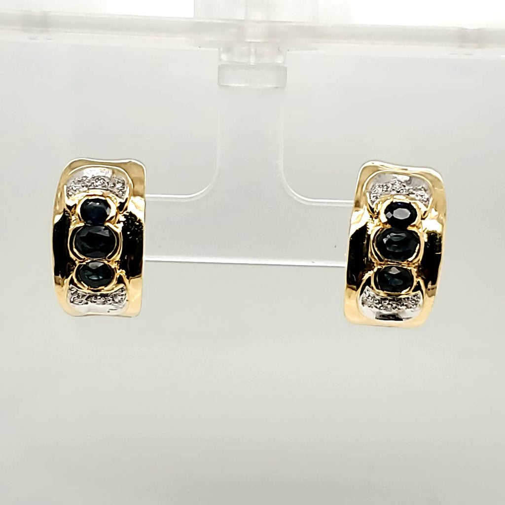 18kt Yellow Gold Sapphire and Diamond Earrings