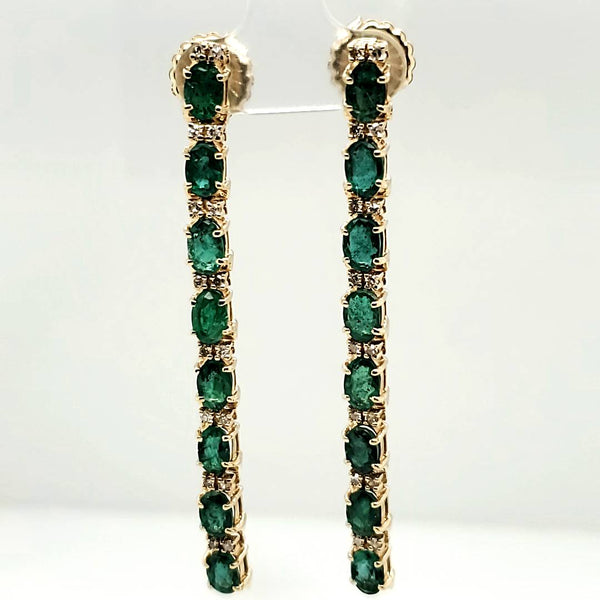 14kt Yellow Gold Emerald and Diamond Shoulder Duster Earrings