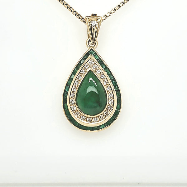 18kt yellow gold, emerald, diamond and jadeite jade earrings