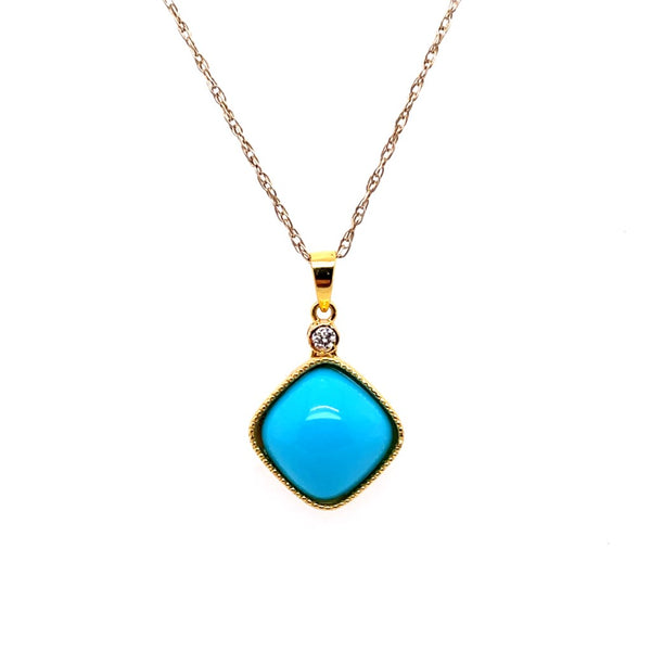 14kt Yellow Gold Turquoise And Dimaond Pendant