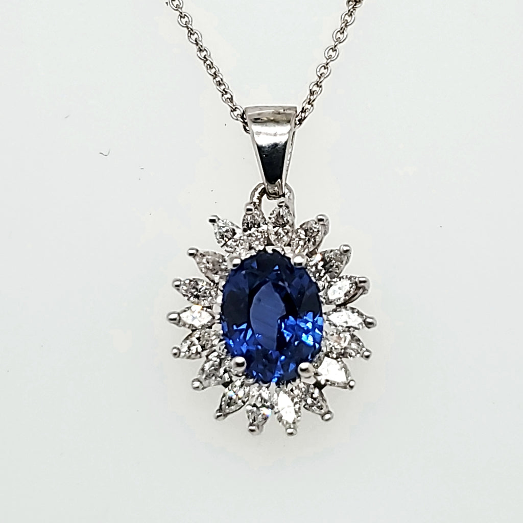14kt White Gold Sapphire and Diamond Pendant Necklace