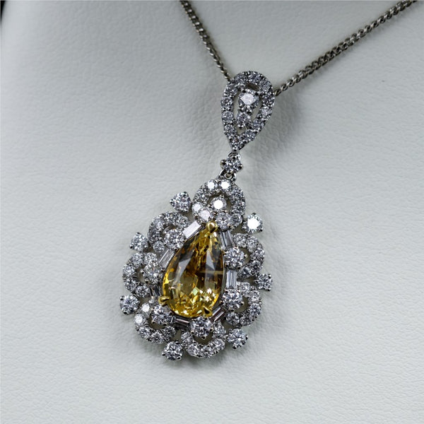14kt White Gold Yellow Sapphire and Diamond Pendant Necklace