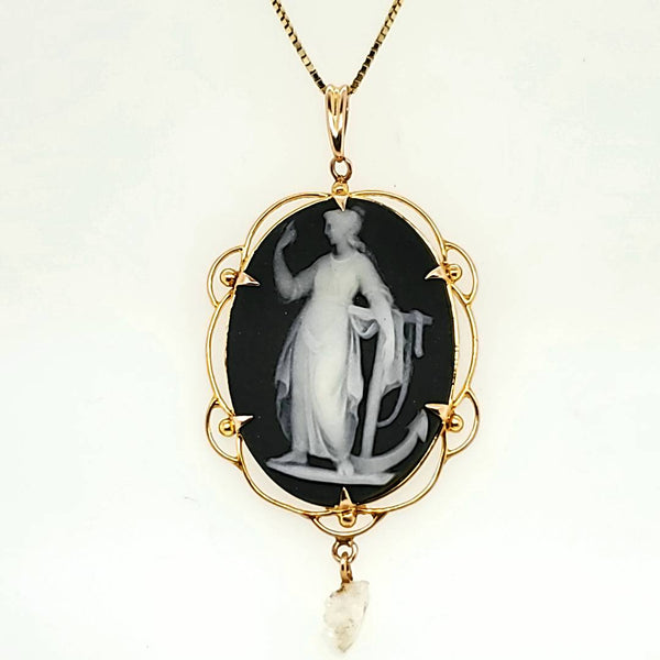10kt Yellow Gold Wedgewood Cameo and Pearl Necklace