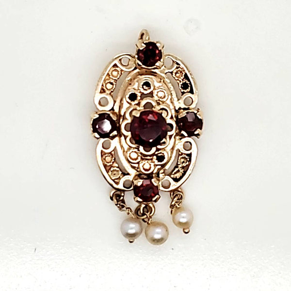Vintage 14kt Yellow Gold Garnet and Pearl Pendant