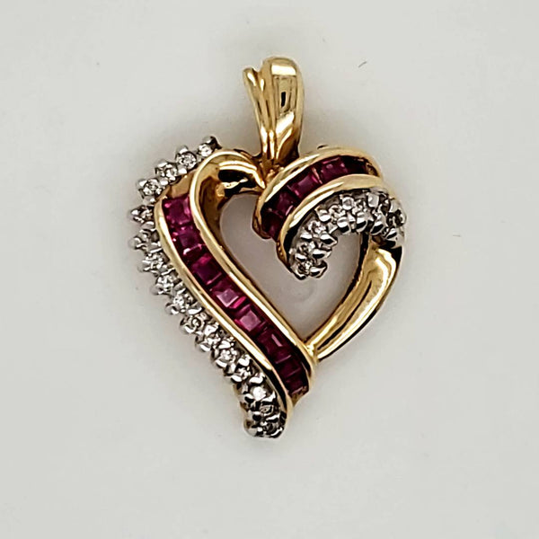 14kt Yellow Gold Ruby and Diamond Heart Pendant