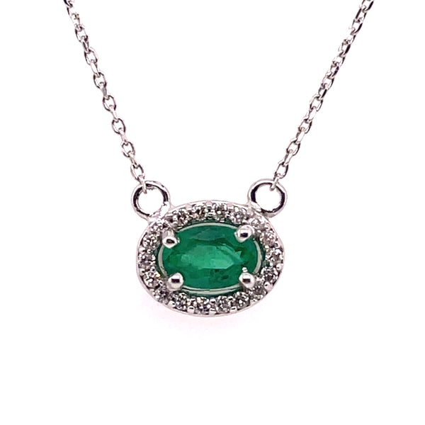 14kt White Gold Emerald And Diamond Necklace