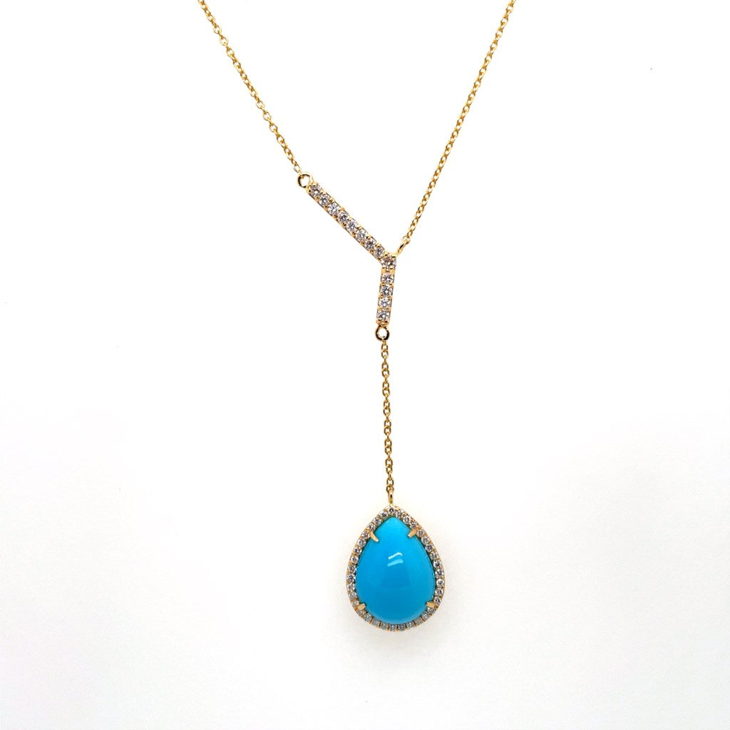 18kt Yellow Gold Turquoiise And Dimaond Drop Necklace