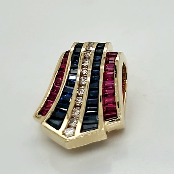 14kt Yellow Gold Diamond Ruby and Sapphire Neckalce Pendant/Enhancer