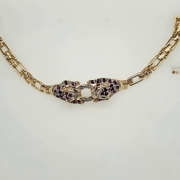 14kt Yellow gold Ruby and Diamond Panther Necklace