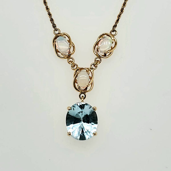 14kt Yellow Gold Swiss Blue Topaz and Opal Necklace