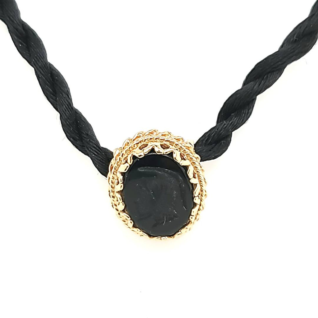Vintage 14kt Yellow Gold Black Onyx Necklace