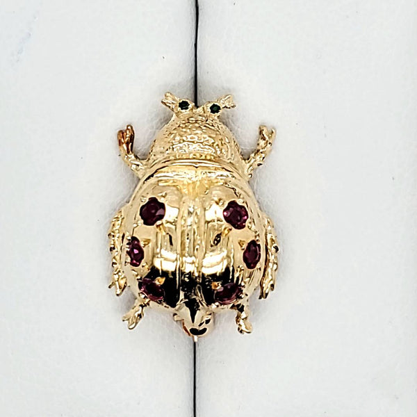 Vintage 14kt Yellow Gold ruby and Emerald Beetle Brooch