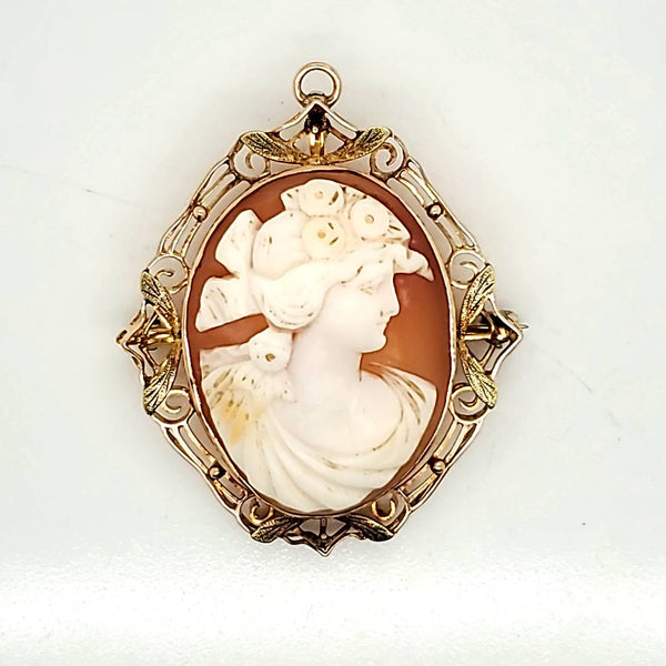 Antique Victorian 14ktyg diamond shell cameo brooch/pendant