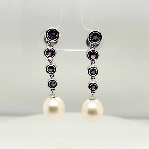 14kt White Gold Pearl and Amethyst Earrings