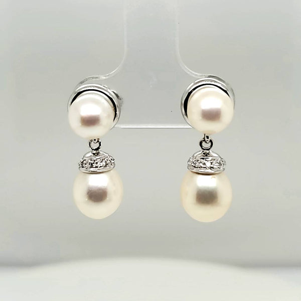 14kt White Gold Pearl and Diamond Dangle Earrings